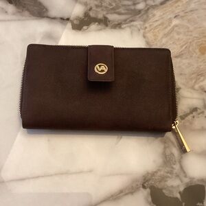 Valentina Dark Brown Zip Wallet with Gold Accents